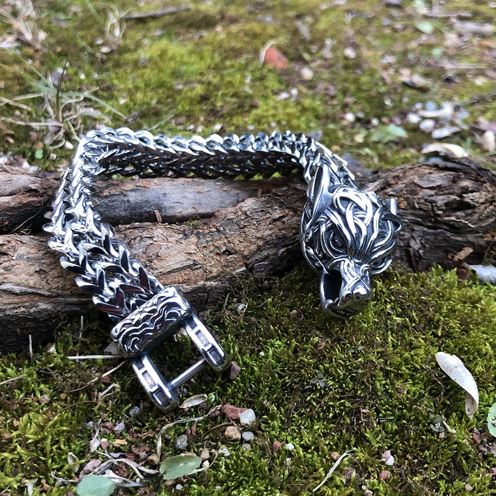 Grimhelm Viking Rune Bracelet — Titanium Steel Warrior Band